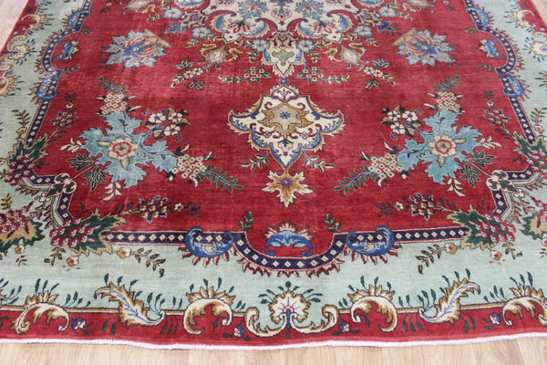 OLD HANDMADE PERSIAN TABRIZ CARPET FLORAL DESIGN SOFT COLOURS 365 X 240 CM