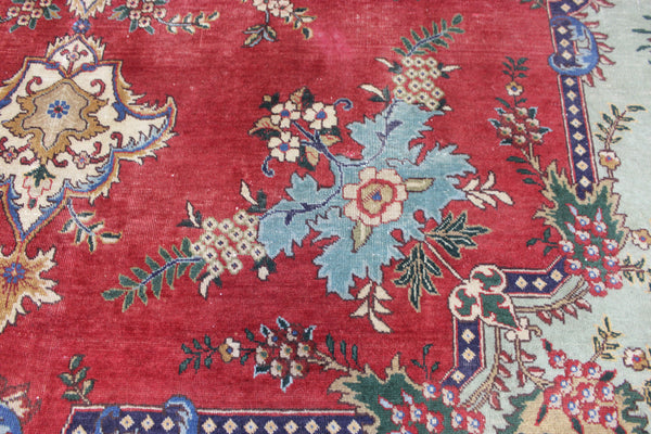 OLD HANDMADE PERSIAN TABRIZ CARPET FLORAL DESIGN SOFT COLOURS 365 X 240 CM