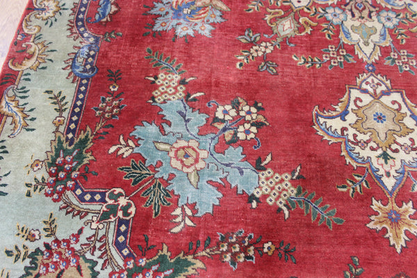 OLD HANDMADE PERSIAN TABRIZ CARPET FLORAL DESIGN SOFT COLOURS 365 X 240 CM