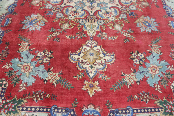 OLD HANDMADE PERSIAN TABRIZ CARPET FLORAL DESIGN SOFT COLOURS 365 X 240 CM