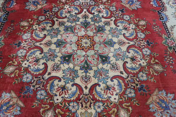 OLD HANDMADE PERSIAN TABRIZ CARPET FLORAL DESIGN SOFT COLOURS 365 X 240 CM