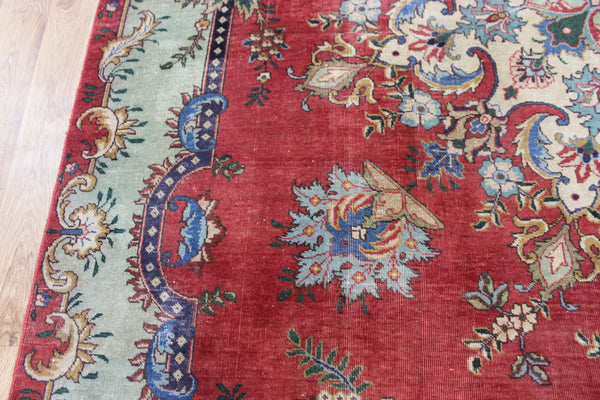 OLD HANDMADE PERSIAN TABRIZ CARPET FLORAL DESIGN SOFT COLOURS 365 X 240 CM
