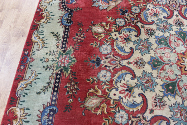OLD HANDMADE PERSIAN TABRIZ CARPET FLORAL DESIGN SOFT COLOURS 365 X 240 CM