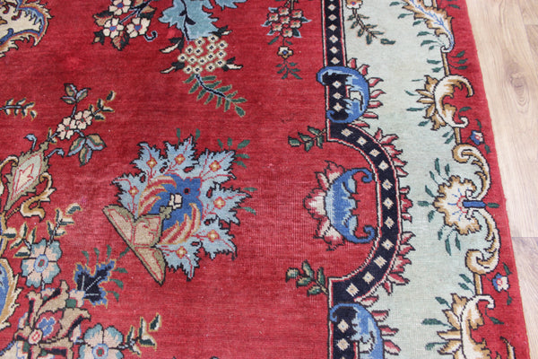 OLD HANDMADE PERSIAN TABRIZ CARPET FLORAL DESIGN SOFT COLOURS 365 X 240 CM