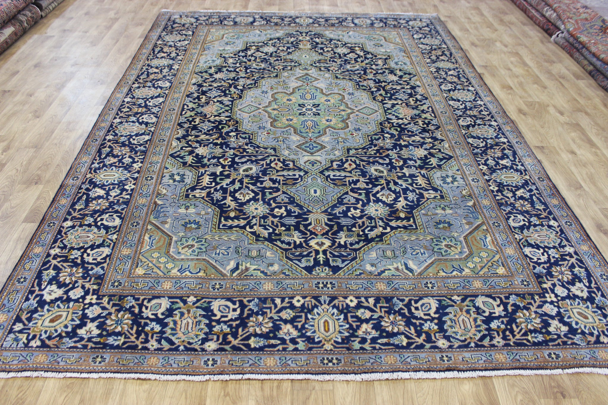 FINE HANDMADE PERSIAN KASHAN BLUE CARPET 330 X 230 CM