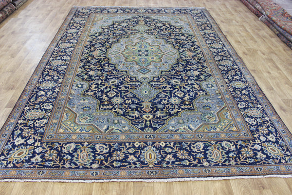 FINE HANDMADE PERSIAN KASHAN BLUE CARPET 330 X 230 CM