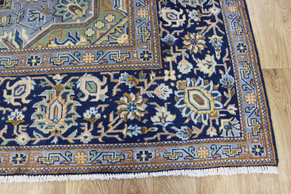 FINE HANDMADE PERSIAN KASHAN BLUE CARPET 330 X 230 CM