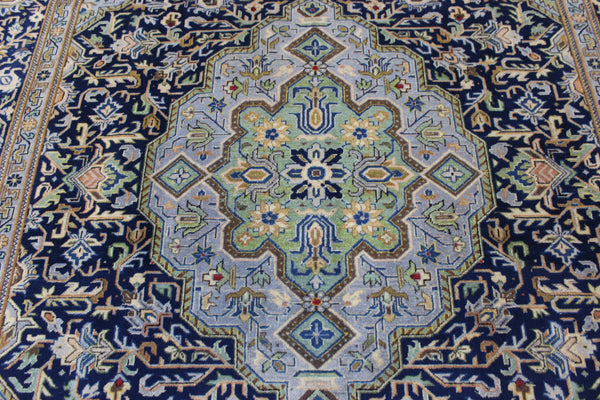 FINE HANDMADE PERSIAN KASHAN BLUE CARPET 330 X 230 CM