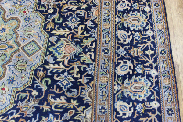 FINE HANDMADE PERSIAN KASHAN BLUE CARPET 330 X 230 CM