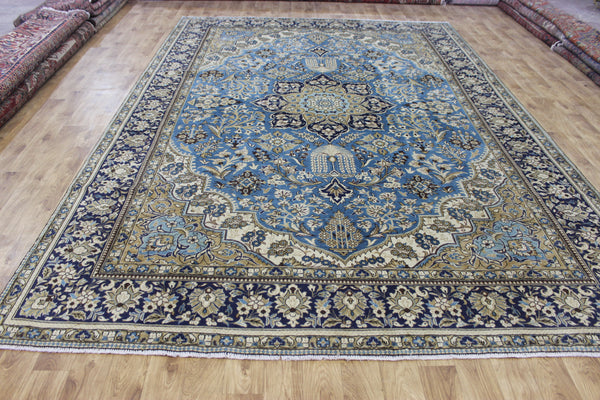 LARGE HANDMADE KASHAN BLUE CARPET 385 X 260 CM