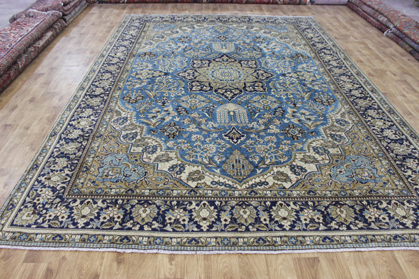 LARGE HANDMADE KASHAN BLUE CARPET 385 X 260 CM