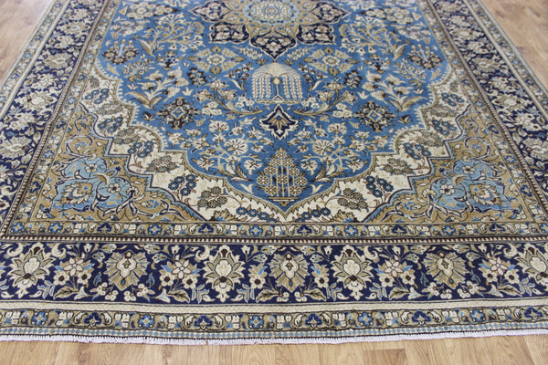 LARGE HANDMADE KASHAN BLUE CARPET 385 X 260 CM