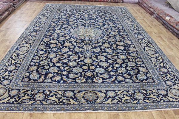 LARGE HANDMADE PERSIAN BLUE KASHAN CARPET 400 X 270 CM