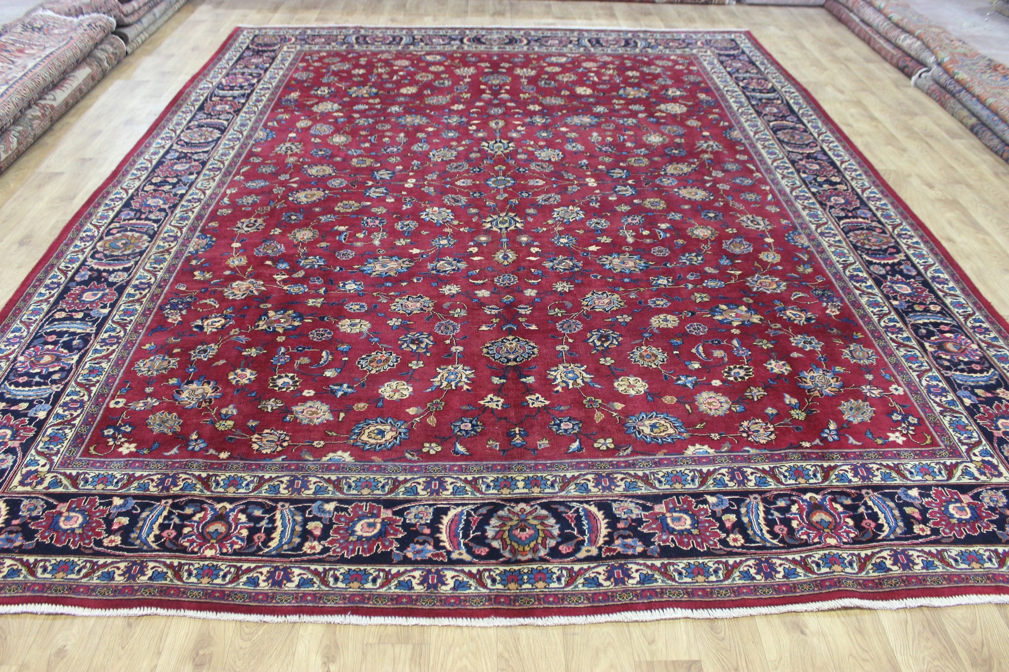 LARGE HANDMADE PERSIAN MASHAD CARPET 380 X 300 CM