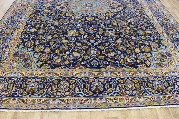 LARGE HANDMADE PERSIAN MASHAD BLUE CARPET 395 X 280 CM