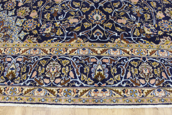 LARGE HANDMADE PERSIAN MASHAD BLUE CARPET 395 X 280 CM