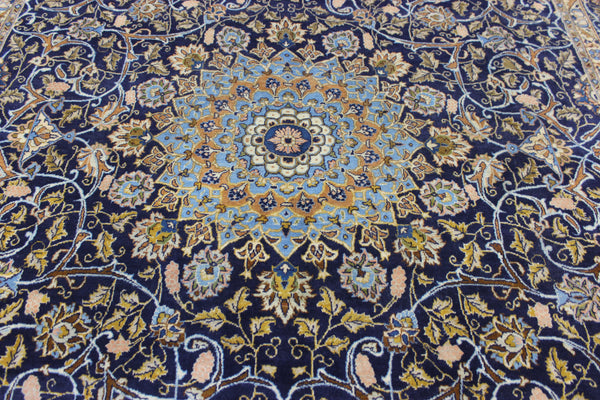 LARGE HANDMADE PERSIAN MASHAD BLUE CARPET 395 X 280 CM
