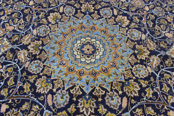 LARGE HANDMADE PERSIAN MASHAD BLUE CARPET 395 X 280 CM