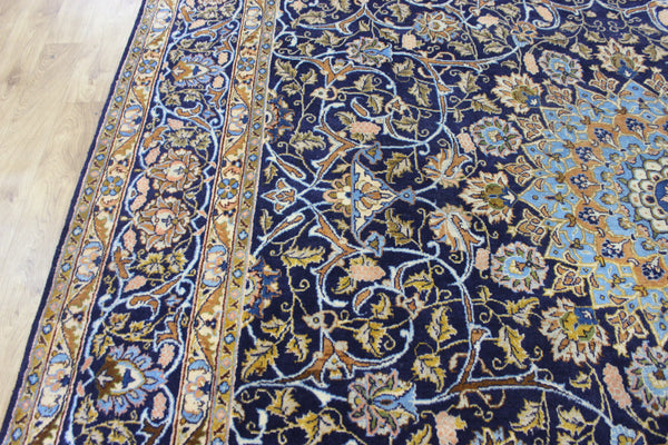 LARGE HANDMADE PERSIAN MASHAD BLUE CARPET 395 X 280 CM