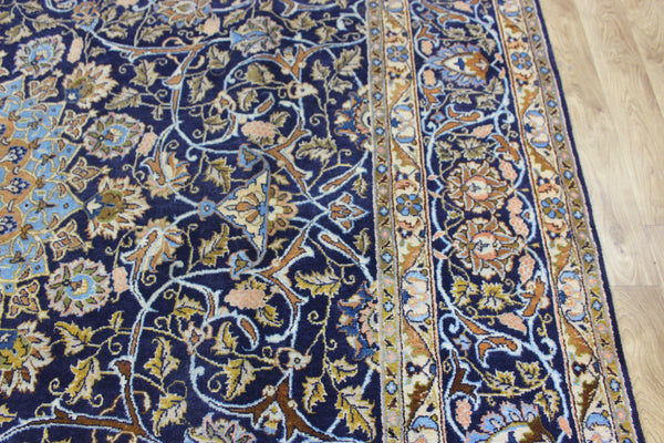 LARGE HANDMADE PERSIAN MASHAD BLUE CARPET 395 X 280 CM