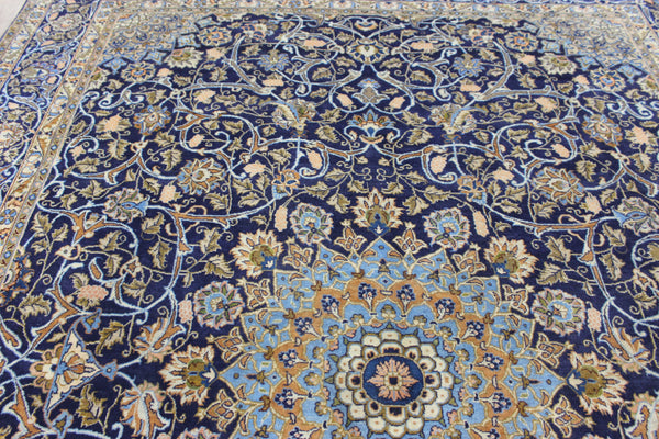 LARGE HANDMADE PERSIAN MASHAD BLUE CARPET 395 X 280 CM