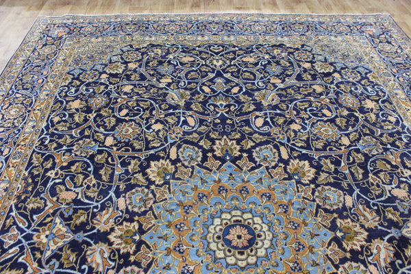 LARGE HANDMADE PERSIAN MASHAD BLUE CARPET 395 X 280 CM