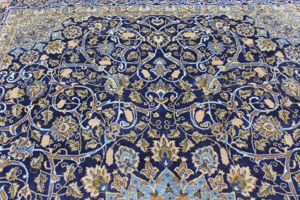 LARGE HANDMADE PERSIAN MASHAD BLUE CARPET 395 X 280 CM