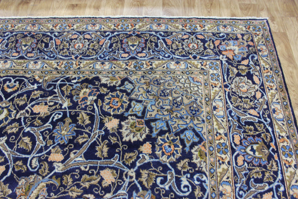 LARGE HANDMADE PERSIAN MASHAD BLUE CARPET 395 X 280 CM