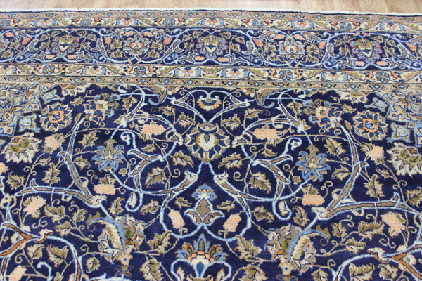 LARGE HANDMADE PERSIAN MASHAD BLUE CARPET 395 X 280 CM