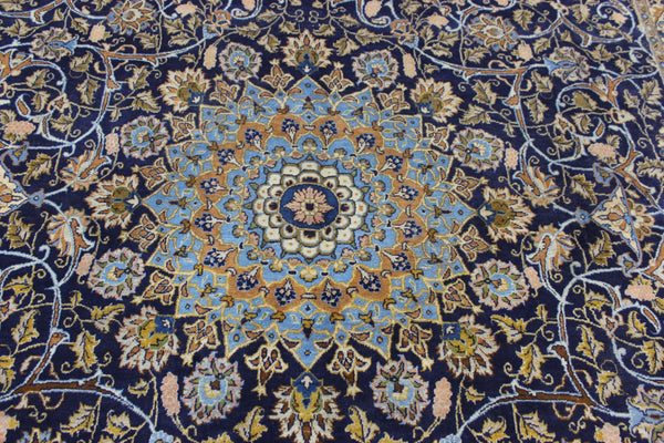 LARGE HANDMADE PERSIAN MASHAD BLUE CARPET 395 X 280 CM