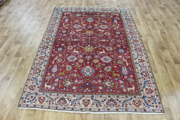 Vintage handmade Persian rug with a very pleasing floral, birds and animals design 205 x 140 cm