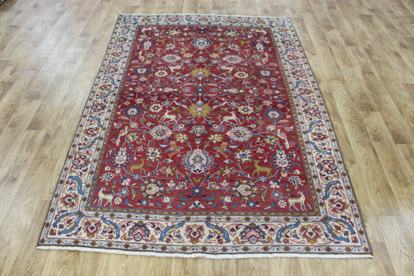 Vintage handmade Persian rug with a very pleasing floral, birds and animals design 205 x 140 cm