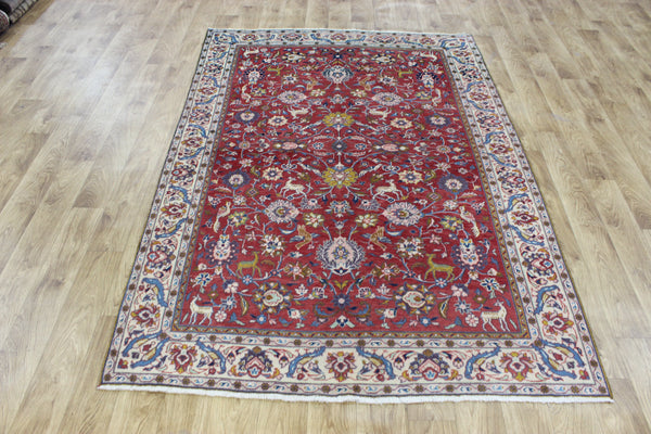 Vintage handmade Persian rug with a very pleasing floral, birds and animals design 205 x 140 cm