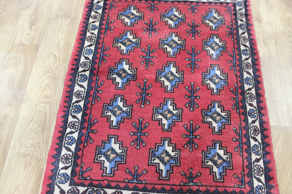 Fine handmade Persian Turkmen tribal rug of traditional gul design 80 x 67 cm