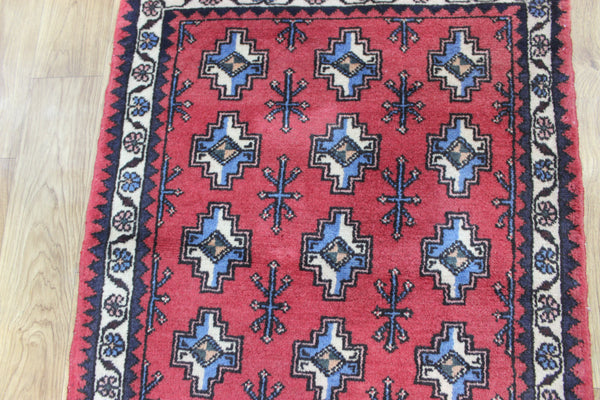 Fine handmade Persian Turkmen tribal rug of traditional gul design 80 x 67 cm