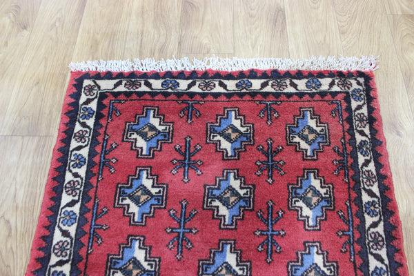 Fine handmade Persian Turkmen tribal rug of traditional gul design 80 x 67 cm