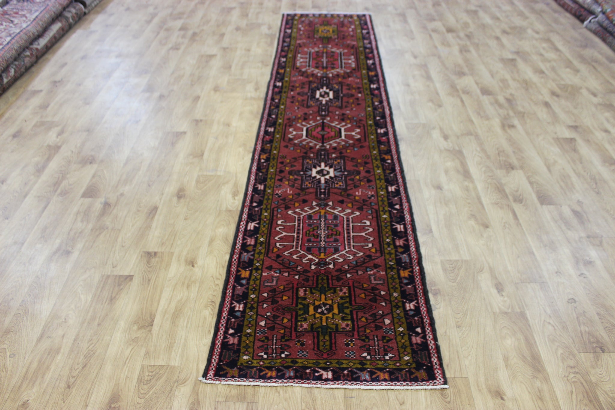 Vintage handmade Persian Karajeh runner of traditional medallion design 328 x 70 cm