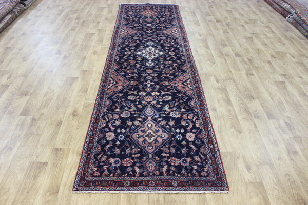 Large handmade Persian wool runner of traditional floral design 340 x 97 cm
