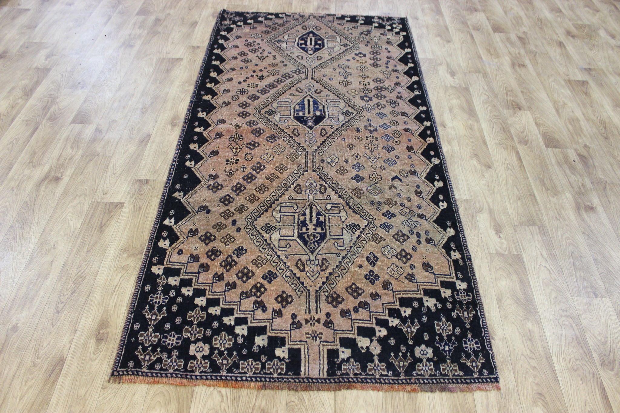 Antique Persian Qashqai tribal rug of triple medallion 220x 107 cm