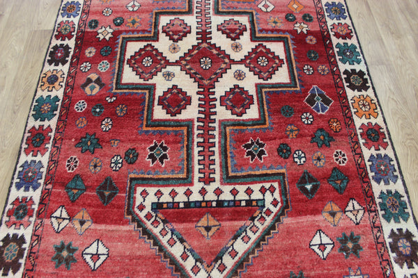 Vintage handmade Persian Lori wool rug of traditional large medallion design 288 x 140 cm
