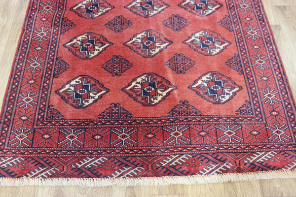 Vintage handmade Bokhara Turkmen wool rug of traditional large gul design 157 x 115 cm