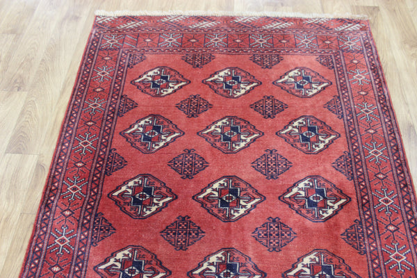 Vintage handmade Bokhara Turkmen wool rug of traditional large gul design 157 x 115 cm