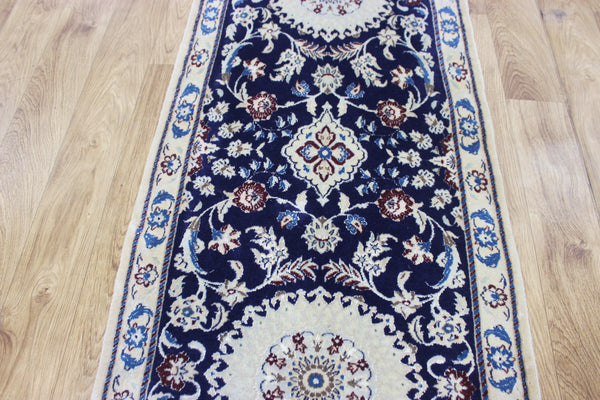 Fine handmade Persian Nain wool and silk runner 193 x 64 cm