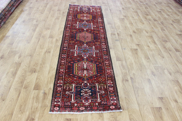 ANTIQUE HANDMADE KARAJEH ORIENTAL WOOL RUNNER OF TRADITIONAL DESIGN  260 X 73 CM