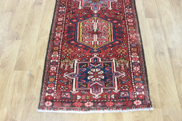 ANTIQUE HANDMADE KARAJEH ORIENTAL WOOL RUNNER OF TRADITIONAL DESIGN  260 X 73 CM