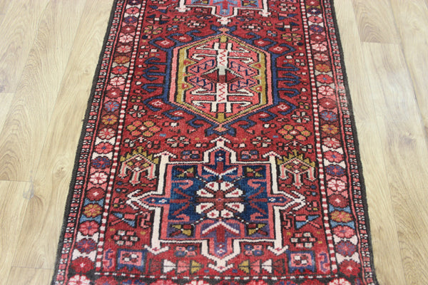 ANTIQUE HANDMADE KARAJEH ORIENTAL WOOL RUNNER OF TRADITIONAL DESIGN  260 X 73 CM