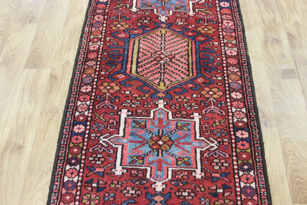 ANTIQUE HANDMADE KARAJEH ORIENTAL WOOL RUNNER OF TRADITIONAL DESIGN  260 X 73 CM