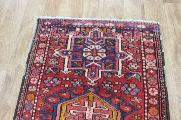 ANTIQUE HANDMADE KARAJEH ORIENTAL WOOL RUNNER OF TRADITIONAL DESIGN  260 X 73 CM