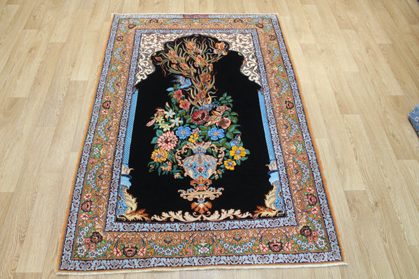 Signed Persian Isfahan Rug silk and Kork wool, Tree of Life design 160 x 110 cm