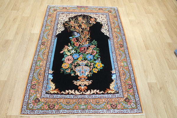 Signed Persian Isfahan Rug silk and Kork wool, Tree of Life design 160 x 110 cm